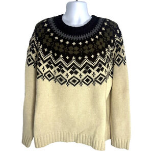 J. Crew Mens Nordic Fair Isle Sweater Size XL Lambswool Alpaca Tan Brown Gray